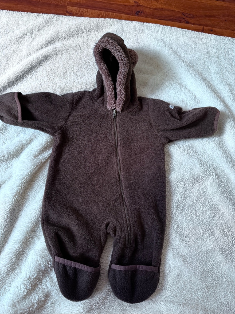 Columbia Brown Hooded Fleece Baby One-Piece with Footies